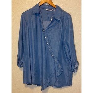 Soft Surroundings Washed Blue stencil Tunic PXL NWOT‎